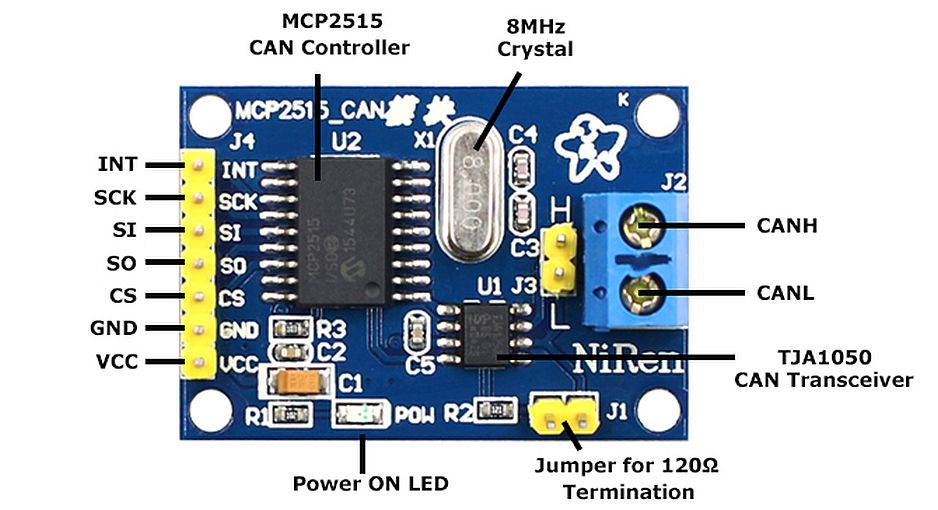 CAN bus SPI module met MCP2515 (TJA1050) overview